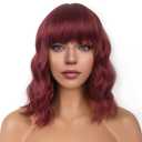 Short Bob Wigs with Bangs for Women Loose Wavy Wig Curly Wavy Shoulder Length Bob Synthetic Cosplay Wig for Girl Colorful Costume Wigs (Auburn)