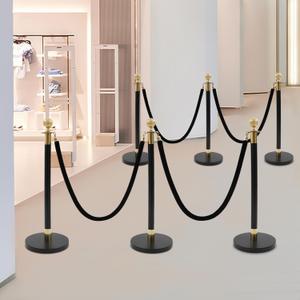 6-Pack Rope Barrier System, Barrier Post Kit, Stainless Steel Barrier Post Kit with 3 Ropes (4.92ft Each), 37.4" Height and 12.6" Weighted Base, for Crowd Control in Events, Malls, Exhibitions