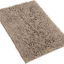 Yimobra Chenille Bathroom Rugs - 24"x17" Super Luxury Soft & Absorbent Quick Dry - Non Slip Bath Mat for Tub Shower - Machine Washable - Pale Khaki
