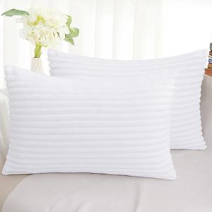 Simmore Decorative Throw Pillow Covers 12x20 Set of 2, Soft Natural Plush Flannel Double-Sided Fluffy Lumbar Pillow Covers for Couch Sofa Living Room, White