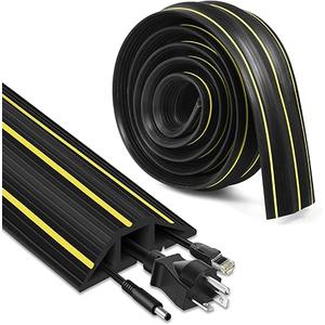 Floor Cord Cover, 10ft Cord Covers for Wires on Floor, Extension Outdoor Cable Cover Protector, Heavy Duty PVC Duct, 3 Channels Cord Hider Floor Cable Management, Black