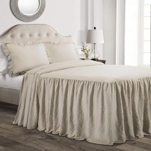 Lush Decor Ruffle Skirt Bedspread Set - 3-Piece Luxurious Farmhouse Bedding - Elegant Ruffle Detail - Timeless Style - Soft Lightweight Sheets - California King, Neutral