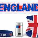 SIFRIMANIA England Team 4 Piece Fan Set Fleece Scarf Multifunction Bandana Silicone Bracelet and Face Paint Soccer Accessories for International Football Event Game Day