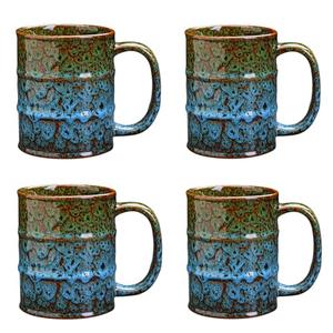 Ceramic 20 oz Tea Cup - Large Coffee Mug for Office and Home - Dishwasher and Microwave Safe (4, Green and Blue)