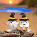 Halloween Decorations Ghost Statues Collectible-Figurines - Halloween Decor Indoor Cute Boo Ghost Sculpture Resin White Ghost With Black Hat Party Supplies Set of 2, 2.5*2*3.5 inch Newman House Studio