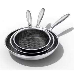 Non Stick Pots and Pans 4 Set Tri Ply Stainless Steel Cookware Set 9pcs Induction Kitchen Cookware Sets