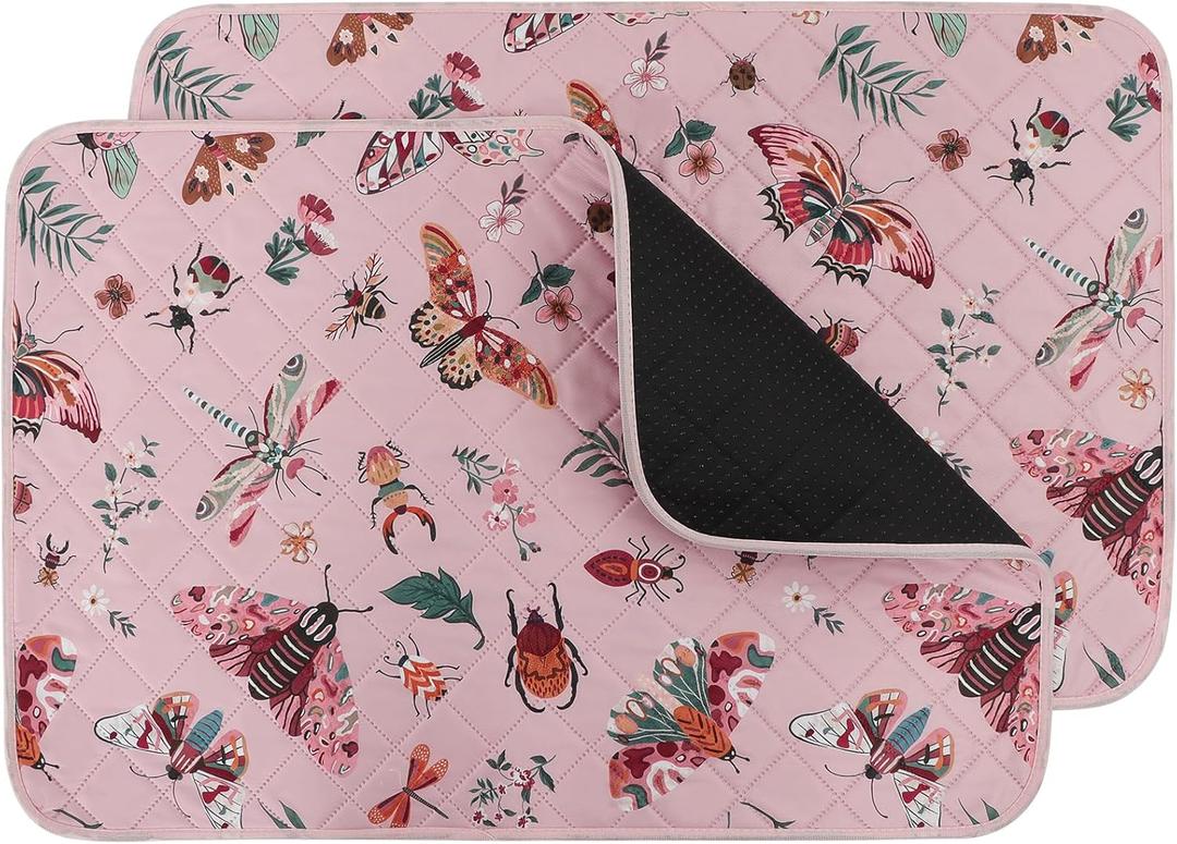 IEUUMLER Washable Pee Pads for Dogs, 2 Pack Insect Pattern Reusable Waterproof Puppy Potty Pads, Non-Slip Absorbent Pet Training Pads for Playpen Crate Bed EU014 (Pink)