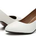 Women's Classic Round Toe Pumps, Mid Kitten Heel, Office Dress Shoes Matt White - US 9.5