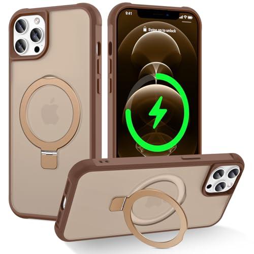 CHAOFEnG Magnetic Compatible with iPhone 12 Pro Max Case with Stand [Military Grade Drop Tested][Compatible with Magnet] Ring Translucent Slim Hard Back Soft Edge, Desert Gold