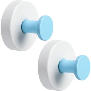Suction Cup Hooks for Shower No-Drill Bathroom Hooks for Towels, Robes, Loofah Mountable on Bathroom Walls, Kitchen, Glass, Mirrors, Tile and Smooth,Non-Porous Surfaces (2, Klein Blue White)