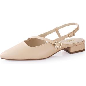 Ankis Slingback Flats for Women 1Inch Low Heels Closed Pointed Toe Ankle Strap Pumps Comfortable Walking Wedding Party Dress Shoes (8.5)