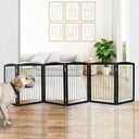 ZJSF Freestanding Foldable Dog Gate for House Extra Wide Wooden Black Indoor Puppy Gate Stairs Dog Gates Doorways Tall Pet Gate 6 Panels Fence