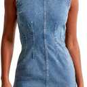 Daacee Womens Sleeveless Bodycon Denim Mini Dress Casual Waist Tucks Zipper Tank Jean Dresses (Large, Blue)