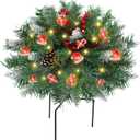 DR.DUDU 15 Inch Outdoor Christmas Decorations Urn Filler for Front Porch- Lighted Christmas Pot Fillers with Stake, Xmas Pine Trees with Timer for Outside Home Dcor