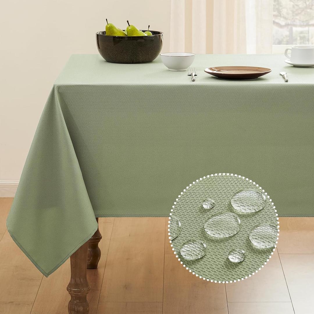 Textured Tablecloth Rectangle Waterproof Table Cloth, Washable Table Cover Wrinkle Free Fabric Tabletop Decoration for Kitchen, Dining, Wedding, Parties, 52 x 70 Inch, Sage Green