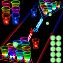 YHFUISK Glow in The Dark Beer Pong Table Mat, Drinking Game Pong Game with Party Cups, Glow Pongs for Indoor Outdoor Party Game Party Supplies Decoration Flashing&Red&Blue1