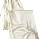 SHENHE Women's Satin Wide Leg Pants Drawstring Flowy Dressy Silky Business Causal Beach Vacation Pants (Apricot), Small