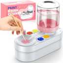 2026 Upgraded Paint Brush Cleaner Tool: Paint Station for Kids Girls, Artist Supplies, Oil Acrylic Paint Brush Water Dispenser, Easter Birthday Gifts for Girls&Artists (White Pink)