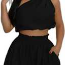 knowfashionstyle Womens 2 Piece Outfits Summer Short Sets Matching Off Shoulder Top Waist Shorts With Pocket Casual OutfitsSize M