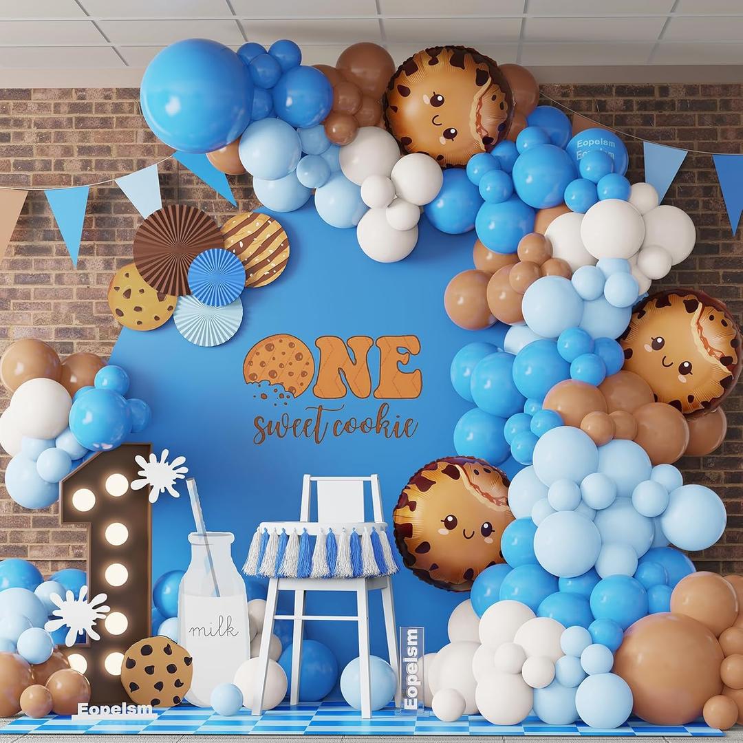 Cookie Party Decoration 135Pcs Blue and Brown Balloon Garland Arch Kit for Chocolate Chip Cookie Baby Shower Gender Reveal Birthday Party Decorations