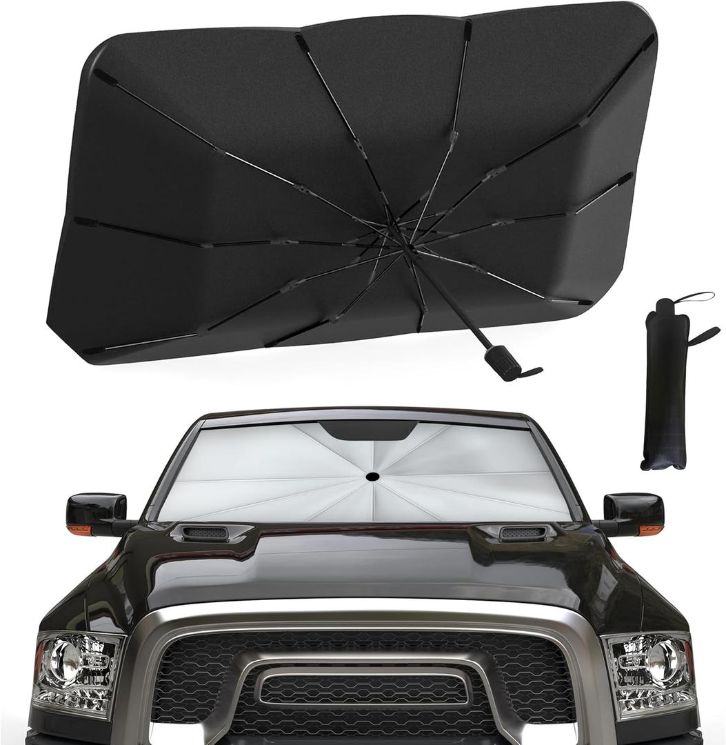 EcoNour Car Umbrella Windshield Sun Shade | Universal Fit Foldable Car & Truck Sun Shade | Double Layer Windshield Cover for SUV, Sedan & Truck | Sun Shade Cover for Front Baby Window Shades - 57"x30" (XXX-Large)