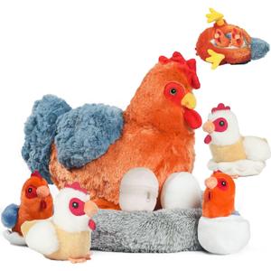 9 in 1 Chicken Stuffed Animal Set, Zippered Stuffed Chicken Plush Toys Egg Laying Hen with Eggs, Baby Chicks Plush Chickens and Coop for Kids Girls BoysBirthday (Color-2)