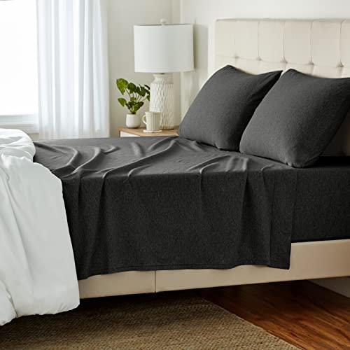 Amazon Basics 2 Piece Bed Sheet Set, 100% Cotton Jersey, Includes Super Soft, Flat and Fitted Sheets, Pillowcase, Queen, Dark Gray, Solid