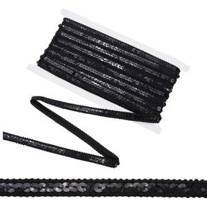 Black Sequin Bead Fabric Trim Flat Sequins Beaded Strip Woven Gimp Braided Trimming Metallic Glitter Polyester Ribbon Bulk for Sewing Making Dresses Clothes Crafts Choker Home Decor DIY (10M)