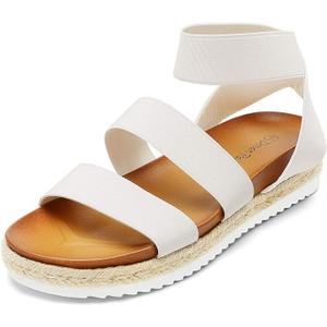 DREAM PAIRS Women’s Open Toe Ankle Strap Espadrille Flatform Platform Wedge Sandals 6.5, White
