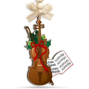 2 x Miniature Violin Christmas Ornament  Holiday Music Wooden Ornaments Home Decor, Vintage Musical Instrument Gift for Violinists, Violists, Music Lovers & Violin Teachers