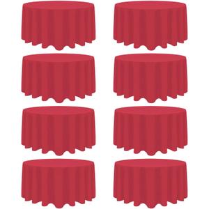 8 Pack Red Round Tablecloth 90 Inch Red Table Cloth Wrinkle Resistant Reusable and Washable Polyester Fabric for Holiday Buffet Wedding Party and Banquet
