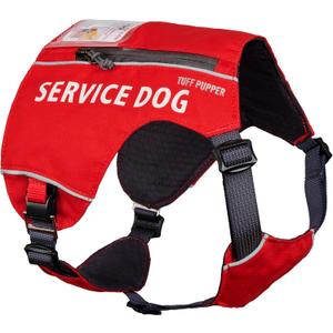 Tuff Pupper Service Dog Vest with ID Pocket | No Leash Attachment | Quick-Release Magnetic Buckles | Reflective Trim | Adjustable Fit | Comfortable & Durable | Designed for Small Dogs (Red, Small)