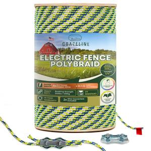 Electric Fence Polybraid 1/4" Rope 1000Ft (305m) - 6 x Tinned Copper Strands for Superior Shock - Heavy Duty Polyrope Braided - Premium Horse Wire Fencing Highly Visible - UV Rust Corrosion Resistant