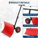 Snow Shovel for Driveway with Wheels, 29.1" W x 14.2" H, Heavy Duty Snow Pusher, Snow Plow Shovel Rolling, Adjustable Angle & Height Carbon Steel Metal Blade, for Snow Removal Clear, for Garden, Deck