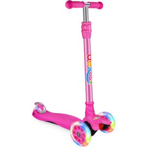 BELEEV Scooters for Kids 3 Wheel Kick Scooter for Toddlers Girls Boys, 4 Adjustable Height, Lean to Steer, Light up Wheels, Extra-Wide Deck, Easy to Assemble for Children Ages 3-12 (Rose Pink)