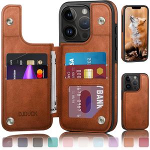 DJDUCK Designed for iPhone 13 Pro Max Case Wallet with Card Holder, [Magnetic Clasp Cover] [RFID Blocking Leather Protection] Shockproof Women Men Cases 6.7 Inch for Apple 13 Pro Max Light Brown