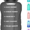 HydroPal 1 Gallon Water Bottles with Straw, 128 oz Water Bottle BPA Free Innovative 2-IN-1 Lid Gym Bottle with Times to Drink Motivational, Large for Sports Fitness Camping Water Jug 13.8X5.5 inch (Graphite)