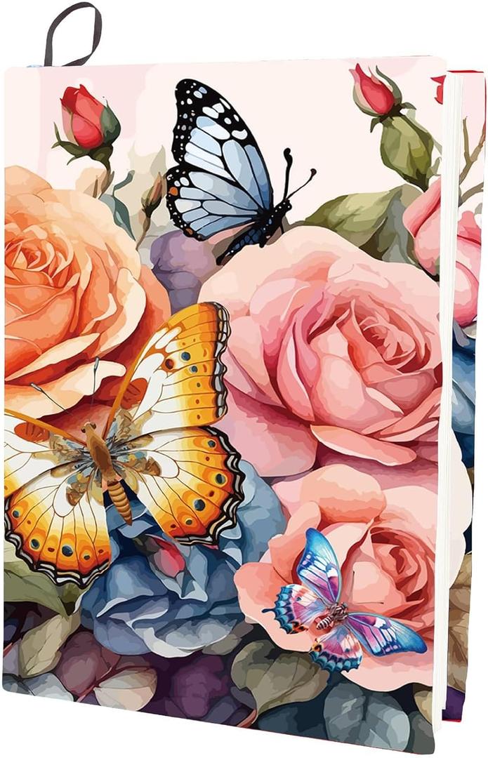 CRASPIRE Rose Stretchable Book Cover Flower Butterfly Washable Reusable Large Nylon Book Protector Elastic Notebook Wraps Suitable for Most Hardcover Books Classroom Students