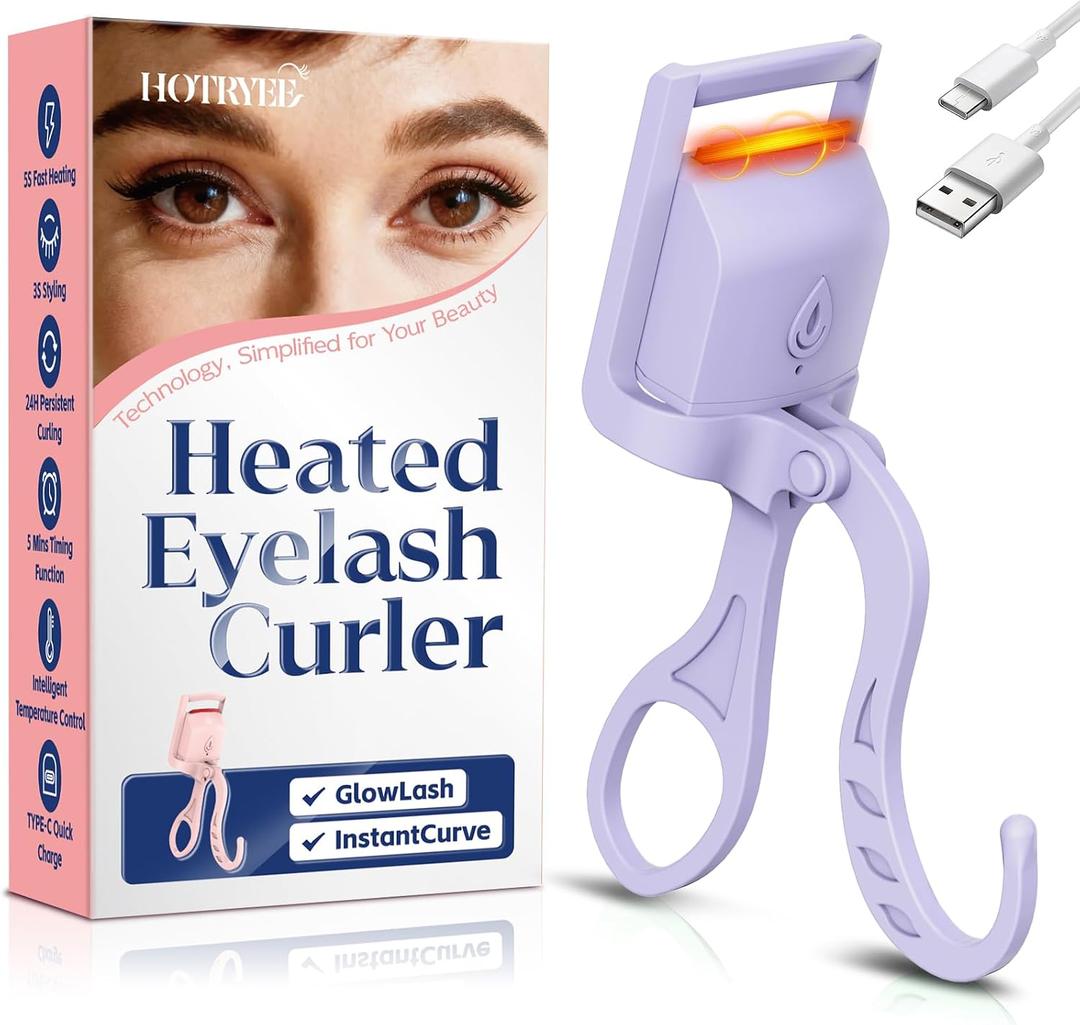 Heated Eyelash Curler, 5s Fast Heating Electric Eyelash Curler, Safe Anti-Burn Eyelash Curlers with Silicone Pad, Type-C Quick Charge, Intelligent Temp Control, 24H Long-Lasting Curls (Purple)