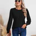 Ficerd Women's Puff Long Sleeve Tunic Tops Pleated Crew Neck Blouses Dressy Casual Shirts 2025 Trendy Clothing (Black, S)