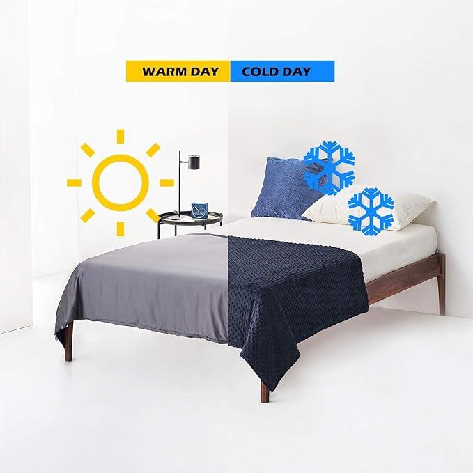 YnM Exclusive Cooling Rayon & Cozy Velvet Dual-Sided Cover for Weighted Blanket (48''x72'') - Blue Grey
