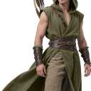 L'VOW Men's Medieval Hooded Surcoat Renaissance Tabard Sleeveless Tunic Cloak Viking Costume Holloween Assassin Cosplay (Army Green, Large)