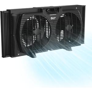 Comfort Zone Window Fan for Bedroom, 9 inch 3 Speed Dual Fans with Auto-Locking Expanders, Window Exhaust Fan, Removeable Bug Screen, Black (9" Twin Window Fan w/ Quiet Speed)