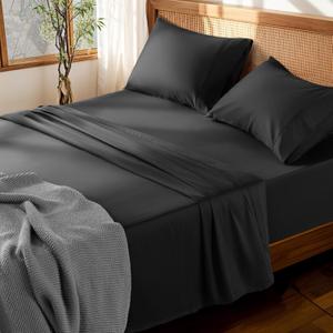 LBRO2M 100% Cotton Sheets Set Deep Pocket 19", 1000 Thread Count Queen Size 4 Piece Bed Sheet Sets Soft Comfortable Bedding All Season (Queen, Black)