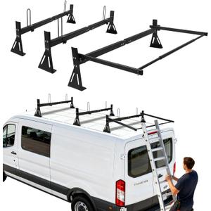 hightall Van Ladder Rack with Roller,Adjustable Length 50-61" Van Roof Rack with Cargo Stoppers,Compatible with Ford Transit150/250/350,Enclosed Trailer,Drilling Required