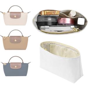 LOUKAYCCI Upgraded Dupont Paper Mini Organizer Insert for Longchamp XS Bag wihte Zipper Purse InsertDupont Paper (White)