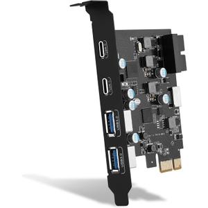 6-Ports USB PCIe Card PCI Express to Type C(2),USB Type-A2 Expansion Card with Internal 19 Pin Connector/Type EA-Key Front Panel Adapter for Desktop PC Support Window/11/10/ and Linux