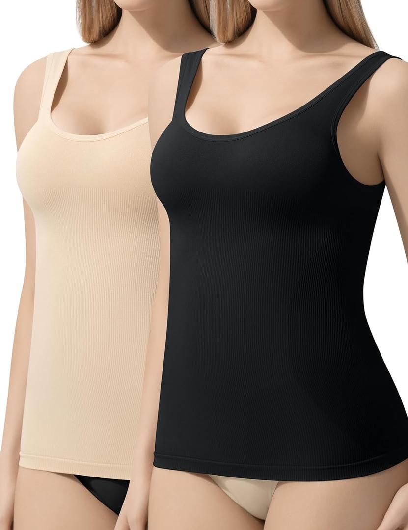 Esa Liang Shapewear Tummy Control Crew Neck Compression Tanks for Women Camisole Womens Tank Tops Daily Seamless Body Shaper (M)