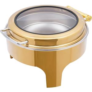 Stainless Steel Chafing Dish, Gold Round Catering Warmer Set with Glass Lid & Holder for Event Party Holiday