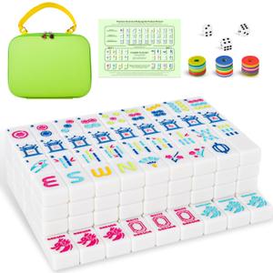 American Mahjong Tiles (1.2 Tiles Only), 166 Quality White Engraved Tiles, 1.2 inch Mahjong Tiles Set with Carrying Bag/Dice/Chips, Creative Design Patterns, Ideal Mahjong Gifts (No Rack)
